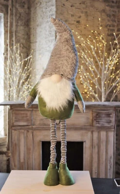 Holiday Gnome With Extendable Legs - Grey Hat, Striped Legs - 46 Inch -Solar Christmas Holiday Shop gnome gray hat new main