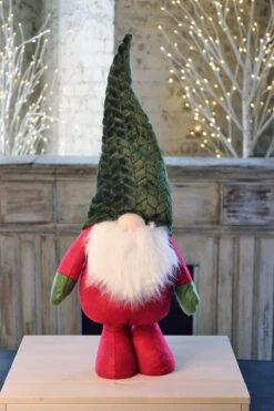 Holiday Gnome With Extendable Legs - Green Hat, Striped Legs - 46 Inch -Solar Christmas Holiday Shop gnome green at shorty new