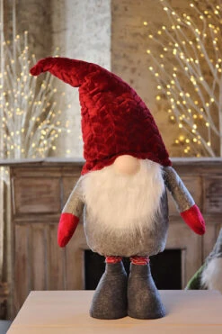 Holiday Gnome With Extendable Legs - Red Hat, Striped Legs - 46 Inch -Solar Christmas Holiday Shop gnome red hat shorty