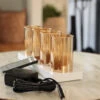 Rechargeable Moving Flame Set Of 4 Gold Glass Votives With Charging Base And Remote -Solar Christmas Holiday Shop gold glass votives 2