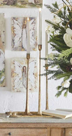 Angel Block Wall Art Set Of 2 - 10 Inch Each - NEW -Solar Christmas Holiday Shop gold taper glam