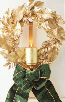 Gold Wreath Hanger With Taper And Candle Holder - 30.5 Inch Adjustable -Solar Christmas Holiday Shop gold wreath hanger glam