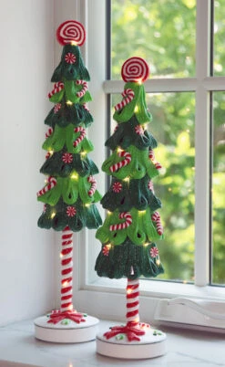 Solar Christmas Holiday Shop 35 Battery Operated Clay Dough Holiday Tree Set Of 2