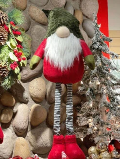 Holiday Gnome With Extendable Legs - Green Hat, Striped Legs - 46 Inch