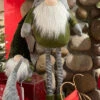 Holiday Gnome With Extendable Legs - Grey Hat, Striped Legs - 46 Inch -Solar Christmas Holiday Shop grey hat gnome tall
