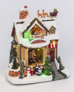 Battery Operated Musical Animated Holiday House With Moving Scene -Solar Christmas Holiday Shop holiday house