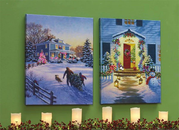 Raz 20 Inch Twinkling LED Lighted Doorway Scene Print On Canvas 4 Raz 20 Inch Twinkling LED Lighted Doorway Scene Print On Canvas - Image 2