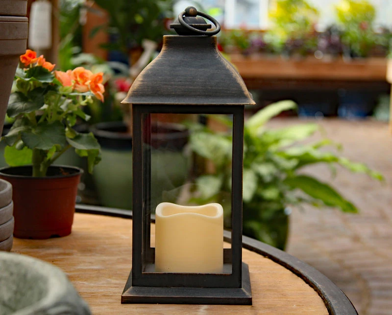 Battery Operated Brushed Bronze Candle Lantern - 12 Inch 3 Battery Operated Brushed Bronze Candle Lantern - 12 Inch