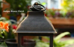 Battery Operated Brushed Bronze Candle Lantern - 12 Inch 7 Battery Operated Brushed Bronze Candle Lantern - 12 Inch -Solar Christmas Holiday Shop large bronze detail