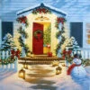 Raz 20 Inch Twinkling LED Lighted Doorway Scene Print On Canvas -Solar Christmas Holiday Shop lighted doorway print
