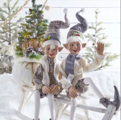 21 Inch Lighted Cozy Knit Sweater Gift Bag With Tree - Battery Operated -Solar Christmas Holiday Shop lighted tree with elfs