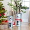 Set Of 2 Nesting Galvanized Snowmen Buckets With Handles 16 -18 Inch -Solar Christmas Holiday Shop mel snowmen buckets