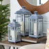 Set Of 3 Mission Style Antique Grey Candle Lanterns - 14-17-20 Inch -Solar Christmas Holiday Shop melrose grey lanterns