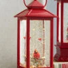 Red Lighted Snow Globe With Cardinals In Swirling Glitter - 11 Inch -Solar Christmas Holiday Shop melrose red lantern with cardinals