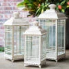 Set Of 3 Antique White Candle Lanterns - 14 -Solar Christmas Holiday Shop melrose white lanterns outdoor lifestyle