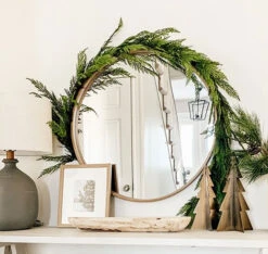 6 Foot Cedar Garland -Solar Christmas Holiday Shop mirror with garland