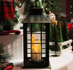 Battery Operated Mission Style 3 Candle Lantern - Antique Bronze 12 Inch -Solar Christmas Holiday Shop mission20lantern20main