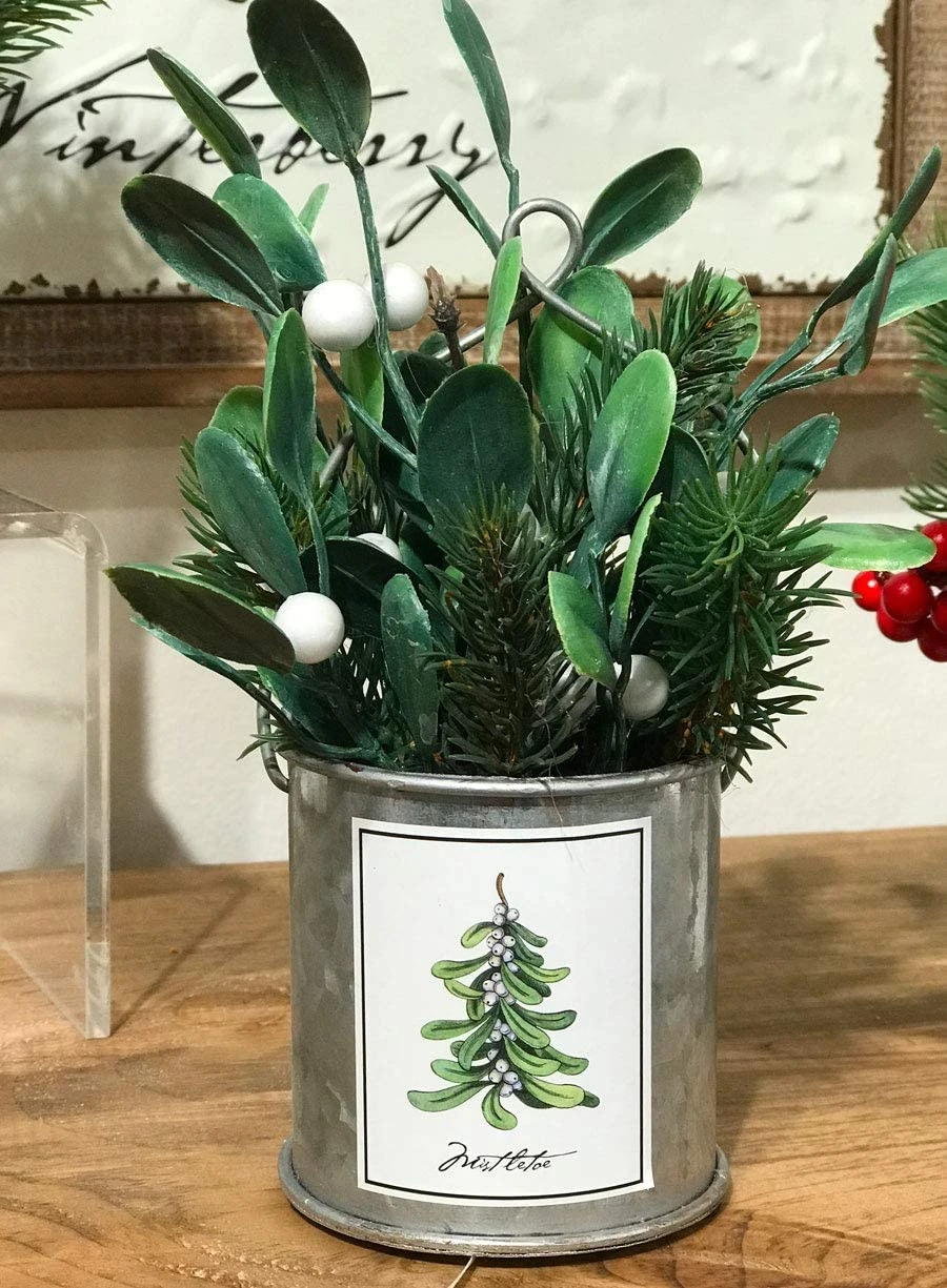 Winterberry, Pine, Holly And Mistletoe Assorted 4 In Galvanized Decorative Buckets 6 Winterberry, Pine, Holly And Mistletoe Assorted 4 In Galvanized Decorative Buckets - Image 4