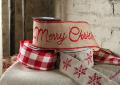 Ivory Snowflake Button Ribbon - High Quality Jute 2.5 Inch X 5 Yards -Solar Christmas Holiday Shop mix and match ribbon