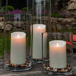 Outdoor Moving Flame Ivory Resin Battery Operated Candle 7 Inch - Timer Remote Ready -Solar Christmas Holiday Shop moving flame email outdoor main 1