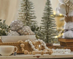 White Wooden Bead Garland 6 Foot - New From RAZ -Solar Christmas Holiday Shop natural and white wood beads 2