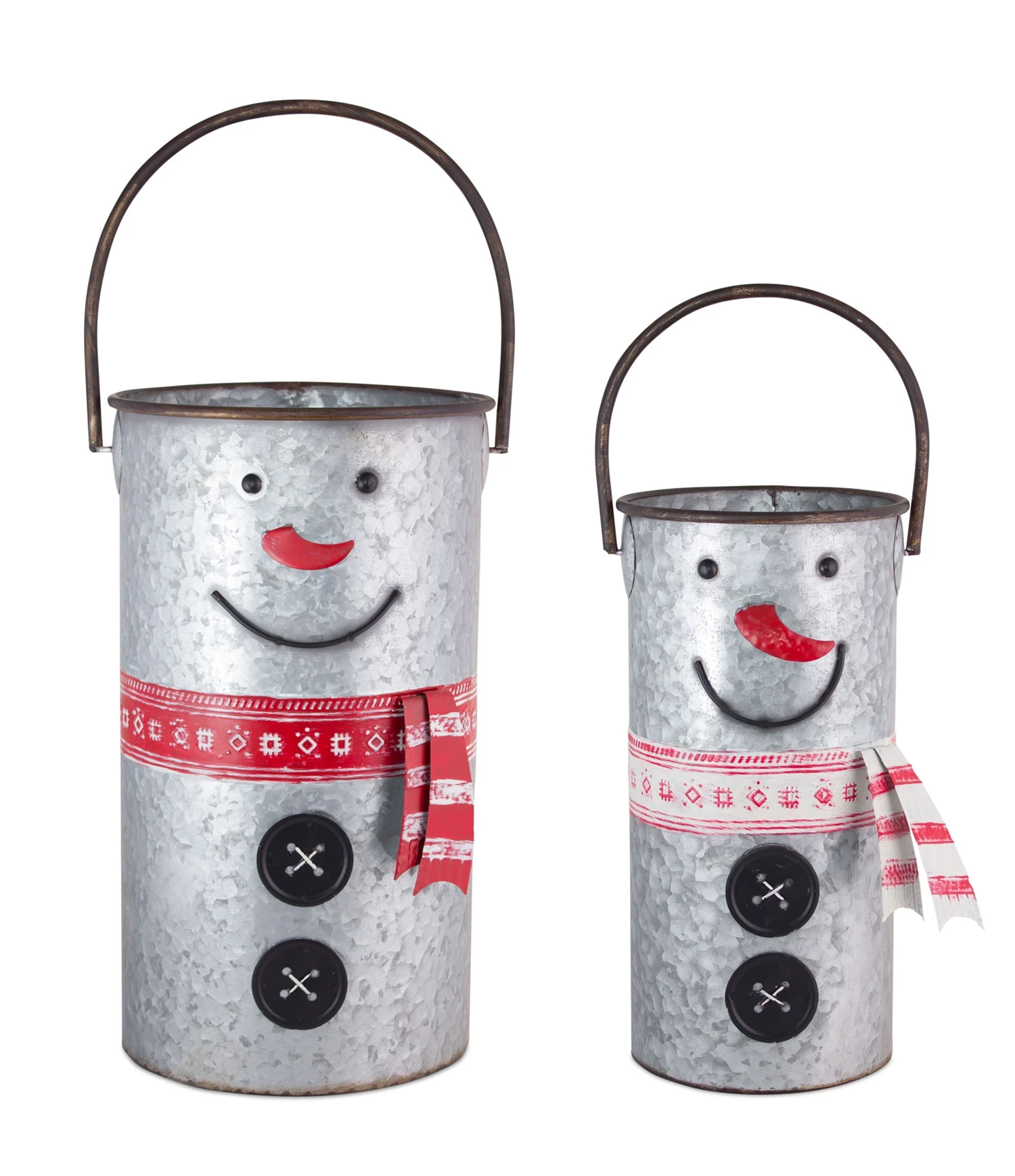Set Of 2 Nesting Galvanized Snowmen Buckets With Handles 16 -18 Inch 4 Set Of 2 Nesting Galvanized Snowmen Buckets With Handles 16 -18 Inch - Image 2