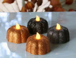 4 Pack Glitter Pumpkin LED Tealights - Orange And Chocolate