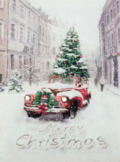 20 Inch LED Merry Christmas Antique Truck Lighted Print On Canvas - Timer