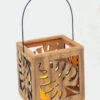 Battery Operated Lighted Wood Cutout Tropical Design Lantern With LED Candle -Solar Christmas Holiday Shop palm lantern