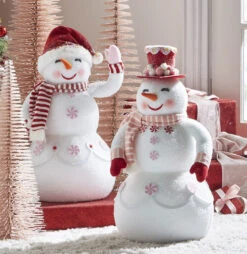 Peppermint Snowmen Figurines 24 Inch Set Of 2 -NEW 2023