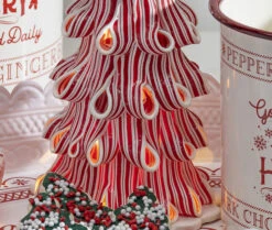 Lighted Peppermint Candy Ribbon Tree - Battery Operated 13.5 Inch -Solar Christmas Holiday Shop peppermint tree lighted 2