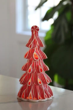 Solar Christmas Holiday Shop 41 Lighted Peppermint Candy Ribbon Tree - Battery Operated 9.5 Inch