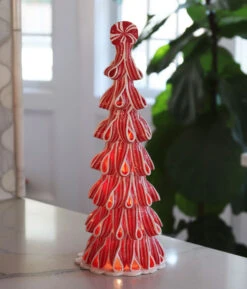 Lighted Peppermint Candy Ribbon Tree - Battery Operated 13.5 Inch