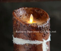 Moving Flame Primitive Brown Candle Battery Operated 3.5 X 5 - Timer - Remote Ready -Solar Christmas Holiday Shop primitive detail brown lumi