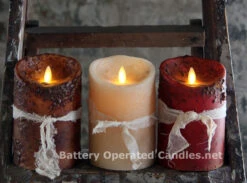 Moving Flame Primitive Brown Candle Battery Operated 3.5 X 5 - Timer - Remote Ready -Solar Christmas Holiday Shop primitive luminara 5 inch m