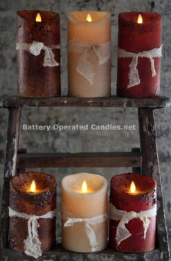 Moving Flame Primitive Brown Candle Battery Operated 3.5 X 5 - Timer - Remote Ready -Solar Christmas Holiday Shop primitive luminara all colo