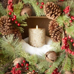 4 X 7 Inch Flameless Flat Top Birch Pillar Candle -Solar Christmas Holiday Shop raz birch candles moving flame flat top