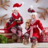 Set Of 2 Assorted 16 Inch Red And Plaid Ready For Bed Posable Elf Christmas Figures -Solar Christmas Holiday Shop ready for bed glam
