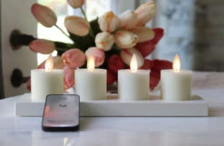 Set Of 4 Ivory Wax Tealights With Rechargeable Base And Remote Included -Solar Christmas Holiday Shop rechargeable 1 on
