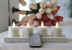 Set Of 4 Ivory Wax Tealights With Rechargeable Base And Remote Included -Solar Christmas Holiday Shop rechargeable 2 on