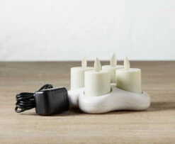 Moving Flame Rechargeable Votives Set Of 4 Remote Ready - Base Included