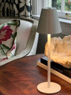 Rechargeable Cordless Table Lamp For Cafe Or Patio Dimmable White Metal Finish -Solar Christmas Holiday Shop rechargeable patio lamp white 720x960