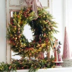 44 Foot Christmas Cluster Lights With 1300 Red And Warm White LED Garland - Green Wire - Remote RAZ