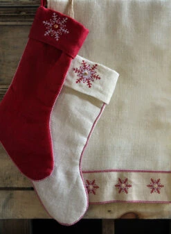 Snowflake Runner With Button Center - 72 Inch Table Runner 9 Snowflake Runner With Button Center - 72 Inch Table Runner -Solar Christmas Holiday Shop red ivory runner stockings