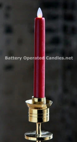 8 Inch Red Moving Flame Battery Operated Taper Candle - Timer