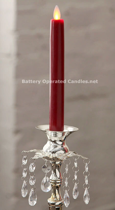10 Inch Red Moving Flame Battery Operated Taper Candle - Timer 3 10 Inch Red Moving Flame Battery Operated Taper Candle - Timer