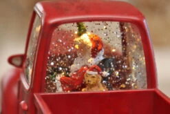 Lighted Red Truck Water Lantern With Santa In Swirling Glitter -Solar Christmas Holiday Shop red truck back window