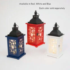 Red Battery Operated Lighted Wood & Metal Americana Hologram Lantern - 13 Inch -Solar Christmas Holiday Shop red white and blue lanterns 2