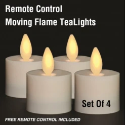 Remote Control Moving Flame Tea Lights Set Of 4 -Solar Christmas Holiday Shop remote moving flame tealight set