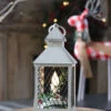 Holiday Brushed White Candle Lantern With Berries And Holly - 9.25 Inch - 8 Hr Timer -Solar Christmas Holiday Shop ren white lantern with wire 1